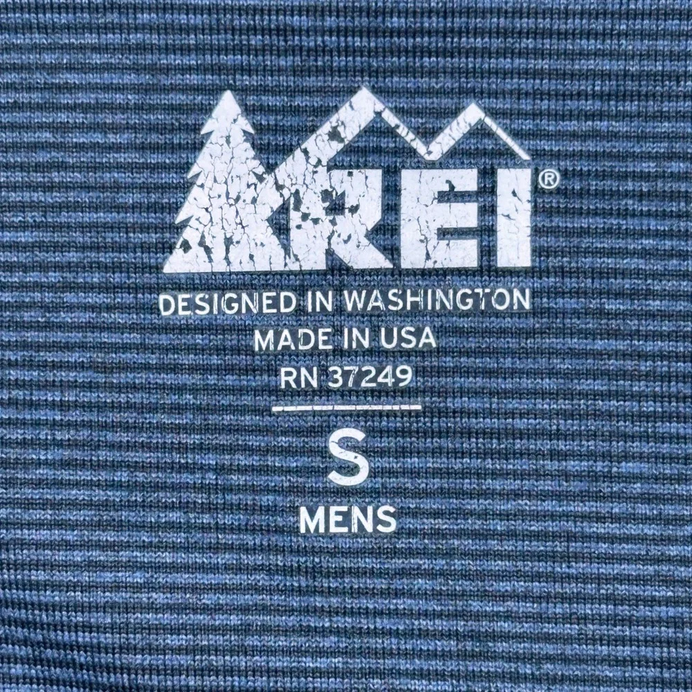 REI Mens Small Blue Grey Striped Quarter Zip Pullover Long Sleeve Hiking Shirt